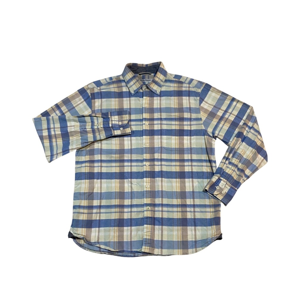 Tommy Bahama Mens Blue Plaid Long Sleeve Button Down Shirt ST324668 Medium